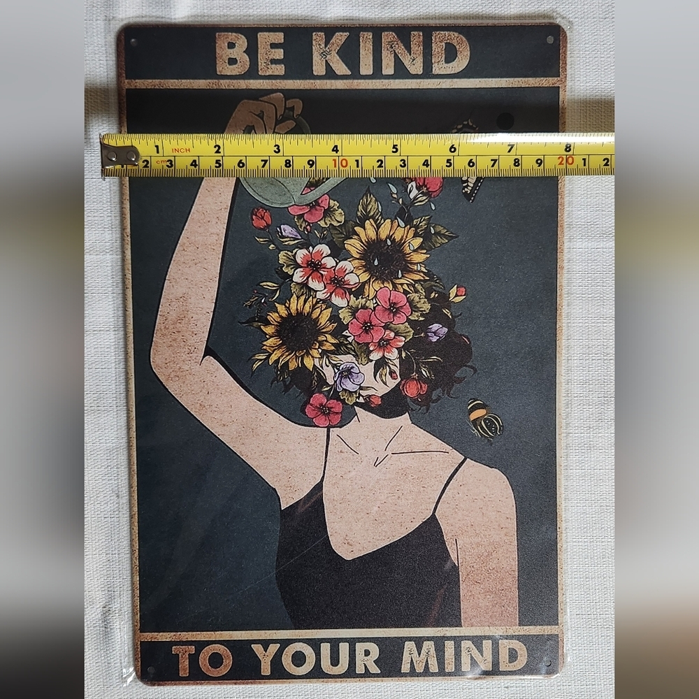 Wall Decor Tin Print " Be Kind To Your Mind" flowers - Picture 5 of 5